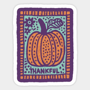 Thankful Autumn Pumpkin | Harvest Festival Folk Art Sticker